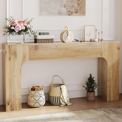 GarveeHome 63 in Farmhouse Console Table, Narrow Wood Entryway Sofa Table Behind Couch, Slim Rustic Hallway Furniture for Living Rooms, Foyers & Apartments, Oak