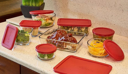 Anchor Hocking Classic Glass Food Storage Containers with Lids, Red, 16-Piece Set