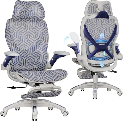 ELABEST X100 Ergonomic Mesh Office Chair with Footrest, Big and Tall Hone Desk Chair with 5D Flip-Up Arms, Adjustable 3D Lumbar Support,Gaming & Executive Computer Chairs (Cybernetic Pulse)