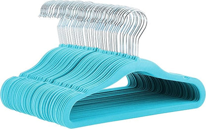 Amazon Basics Kids Velvet, Non-Slip Clothes Hangers for Infant and Toddler, 11.6 inches (for baby clothes), Pack of 50, Blue