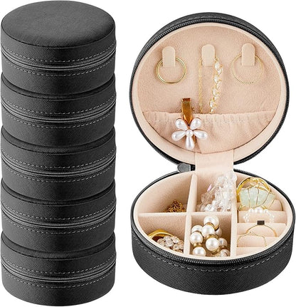 6 Pcs Travel Jewelry Case Bridesmaid Gift Boxes Jewelry Travel Organizer Small Round Jewelry Box Mini Storage PU Leather