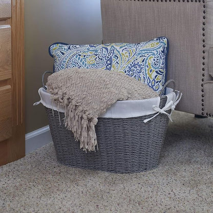 Household Essentials ML-7267 Decorative Wicker Laundry Basket with Handles and Removable Liner | Grey