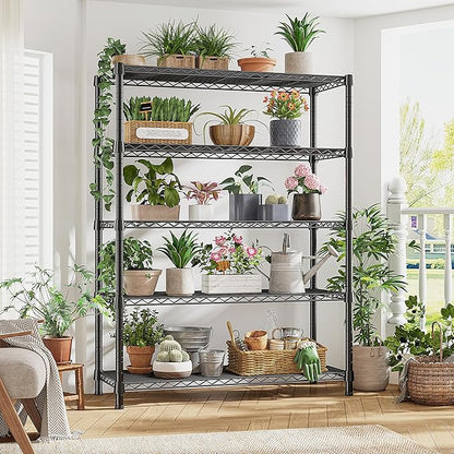 REIBII 1984LBS Storage Shelves with Wheels 75.2"H Wire Shelving Unit, Metal Shelving with Wheels & Feet, 5 Tier Adjustable Metal Dorm Storage Shelves for Pantry Kitchen Garage, 75.2"H x 35.5"W x 16"D