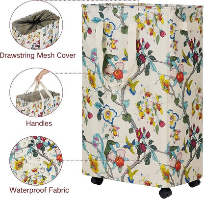 efluky Slim Laundry Hamper with Wheels, Rolling Laundry Basket for Clothes, Small Laundry Basket for Bedroom, Dorm and Laundry Room, 75L (19.8 Gallons) Floral