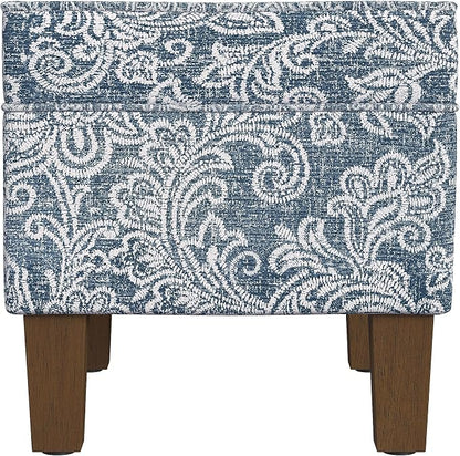 Spatial Order Home Decor | Dinah Collection Modern Storage Ottoman | Ottoman with Storage for Living Room & Bedroom(Blue Denim Jacobean Print)