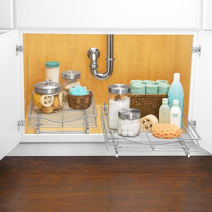 LYNK PROFESSIONAL® Pull Out Cabinet Organizer, 11" x 18" Slide Out Cabinet Organizer Pull Out Drawer – Pull Out Shelves for Kitchen Cabinets – Under Sink Organizers - Lifetime Ltd. Warranty, Chrome