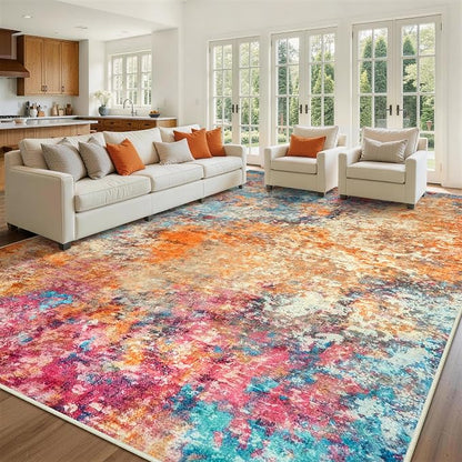 10x14 Area Rugs for Living Room Rug Washable: Abstract Large Rug Indoor Modern Carpet Non Slip for Dining Room Bedroom Nursery Home Office Colorful