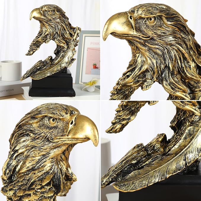 H&W Golden Bald Eagle Figurines - The USA's National Emblem - Resin Statue Decoration for Home/Study/Living Room, Great Collectible Figurines, Best Gift for The Man, Golden (HH17-D4)