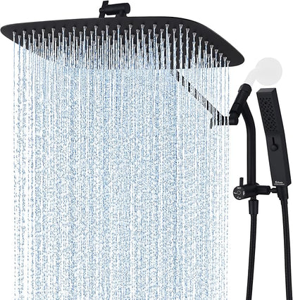 G-Promise All Metal 16 Inch Rain Shower Head with Massage Mode Handheld Spray Combo, 3-Way Diverter with Pause Setting, Full Body Coverage, Modern Bathroom Upgrade (Matte Black)