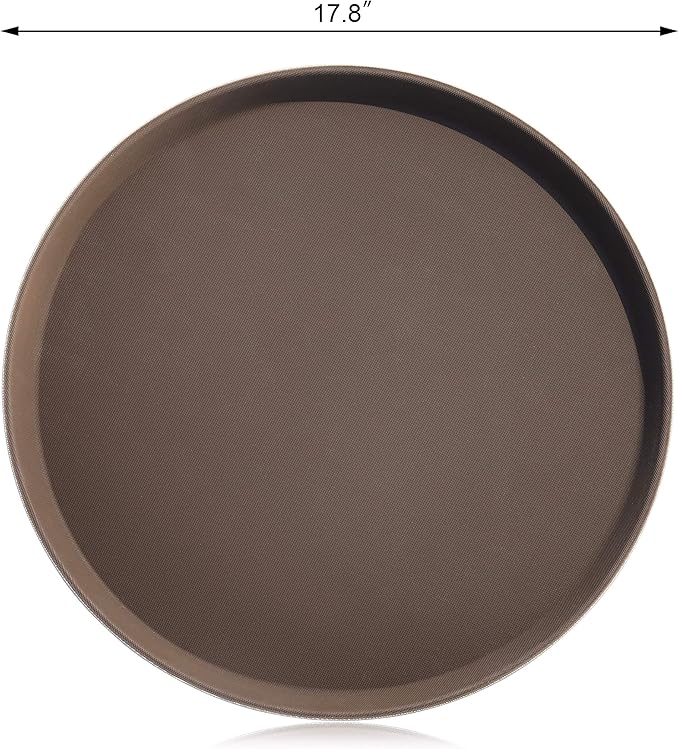 New Star Foodservice Non-Slip Tray, Plastic, Rubber Lined, Round (Brown, 18-Inch)