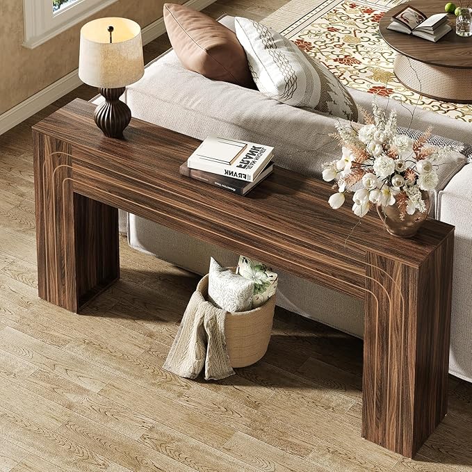 70.9-Inch Long Entryway Console Table, Farmhouse Sofa Table for Entrance and Hallway, Wood Narrow Table with Handcrafted Line Detailing for Living Room and Behind Couch