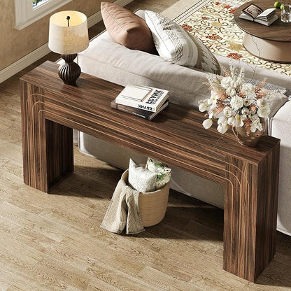 70.9-Inch Long Entryway Console Table, Farmhouse Sofa Table for Entrance and Hallway, Wood Narrow Table with Handcrafted Line Detailing for Living Room and Behind Couch
