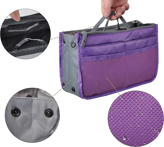 Vercord Purse Organizer Insert for Handbags Bag Organizers Inside Tote Pocketbook Women Nurse Nylon 13 Pockets Purple Medium