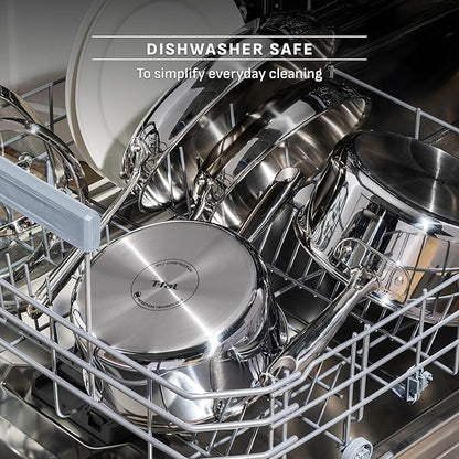 T-fal Pro Tri-Ply Stainless Steel Cookware Set, 10 Piece-Induction Compatible, Oven Safe 500F, Lids-350F, Even Heat, Professional Quality, Durable, Induction Pots and Pans Set, Silver
