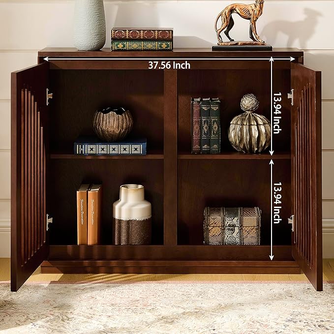 LKTART Sideboard Buffet Cabinet with Storage, Mid Century Modern Credenza with Arch Doors & Shelves, Wood Coffee Bar Media Console Table for Kitchen, Living Room, Entryway-Dark Walnut