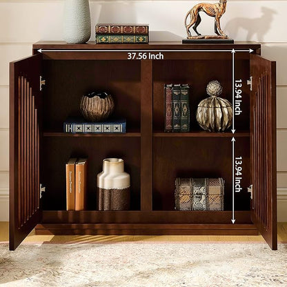 LKTART Sideboard Buffet Cabinet with Storage, Mid Century Modern Credenza with Arch Doors & Shelves, Wood Coffee Bar Media Console Table for Kitchen, Living Room, Entryway-Dark Walnut
