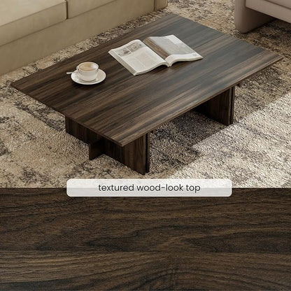 47 Inch Modern Farmhouse Coffee Table, Large Rectangular Wood Center Table with Cross Base for Living Room, Rustic Industrial Cocktail Table, Walnut
