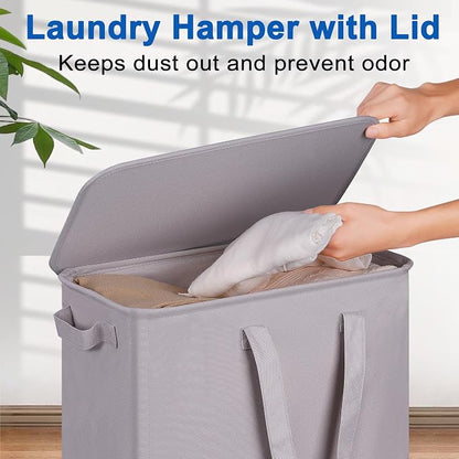 Vincona Slim Laundry Hamper with Lid and Wheels, Small Rolling Laundry Basket with Handle for Small Spaces, Tall Dirty Clothes Hampers for Dorm, Bathroom and Bedroom, 75L, Grey