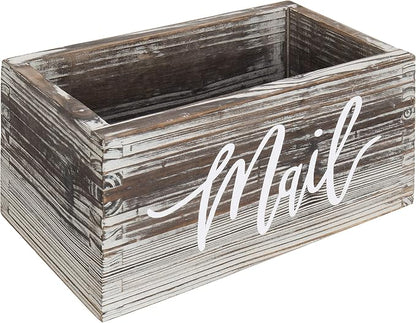 MyGift Mail Holder Storage Organizer Box Torched Wood with MAIL Script Design, Desktop Letters, Bills, Notes and Postcard Bin for Home Office Dorm Room