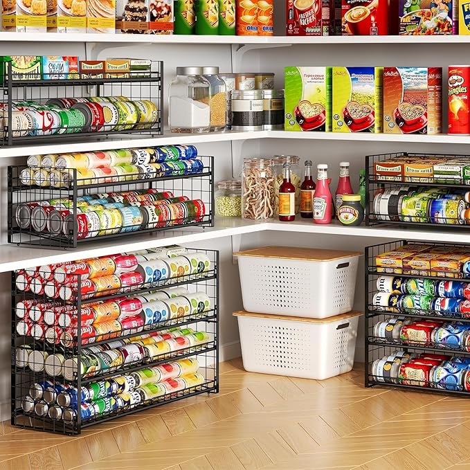 JKsmart 2-Tier Stackable Can Rack Organizer for Pantry Shelf, Extra-Long Can Holder for Kitchen Organization,Heavy Duty Can Dispenser for Canned Food Soup Goods up to 54 in Cabinet Storage, Black
