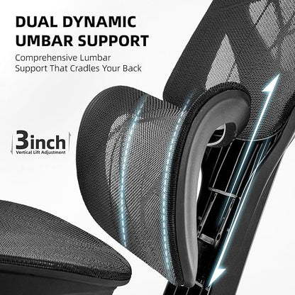 Office Chair with 3D Adjustable Lumbar Support,Ergonomic Computer Chair,Adjustable Headrest and Armrests, 400lbs Capacity,Tilt-Swivel,Premium Mesh Desk Chair for Office,Home & Gaming (Black)