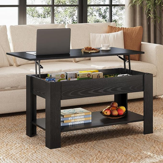 WLIVE Coffee Table, 39" Lift Top Coffee Table with Hidden Compartment, Storage Shelf and Lifting Top for Home Living Room, Office and Reception Room, Black Oak