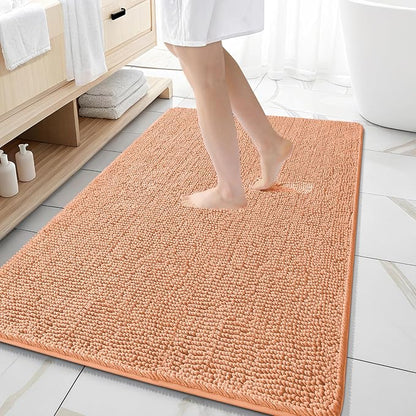 OLANLY Large Bathroom Rugs 59x35, Extra Soft Absorbent Chenille Bath Rugs, Rubber Backing Quick Dry, Machine Washable Bath Mats for Bathroom Floor, Tub and Shower, Home Decor Accessories, Peach