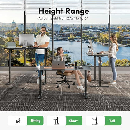 Large Electric Standing Desk,55x28 Inches Adjustable Height Stand up Desk, Sit Stand Home Office Desk, 3 Preset Heights,Equipped with Hooks,Ergonomic Computer Desk Workstation，Black