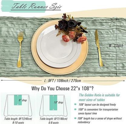 8 Pack Sage Green Cheesecloth Table Runner Rustic Gauze 22 x 108 inch Cheese Cloth Table Runners for Wedding Bridal Shower Birthday Party Table Runner Thanksgiving Christmas Decor