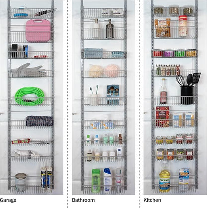 Home-Complete Over the Door Organizer - 9-Tier Hanging Wall Rack for Bathroom or Kitchen Organization - Pantry Organization and Storage (Platinum)