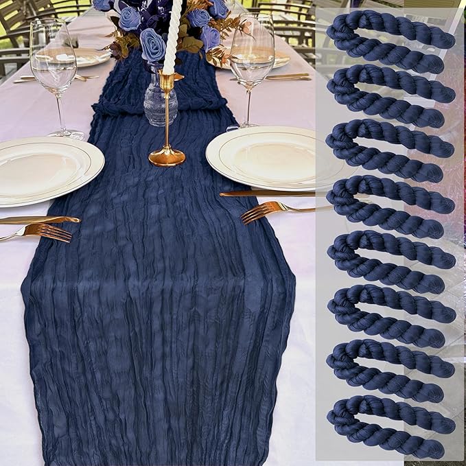 8 Pack Navy Blue Cheesecloth Table Runner 22 x 108 inch Gauze Cheese Cloth Table Runner Bulk for Rustic Wedding Baby Shower Birthday Party Boho Table Decor