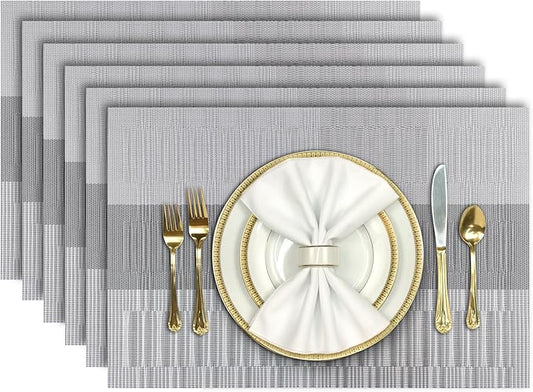 Aofmee Placemats, Heat Resistant Place Mats Set of 6, Washable PVC Table Mats, Woven Vinyl Plastic Placemats for Kitchen Dining Table, Non-Slip Stain Resistant Placemat Indoor Outdoor, Easy to Clean