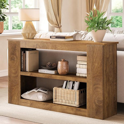 LITTLE TREE 55-Inch Console Table, 3-Tier Narrow Sofa Table for Entryway, Behind Couch, Farmhouse Entryway Table for Living Room, Hallway Table, Brown