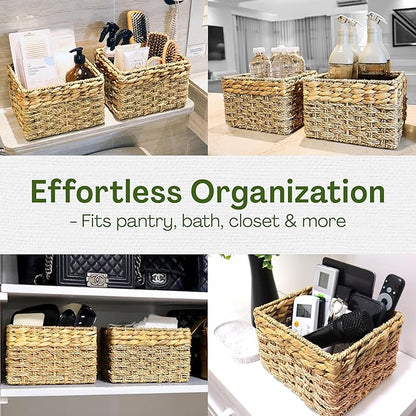 Small Wicker Baskets for Storage 2-Pack, Natural, Woven Baskets for Organizing Living Room, Pantry, Shelves, Wicker, Decorative - Small Size - 8x7x5.5 inches