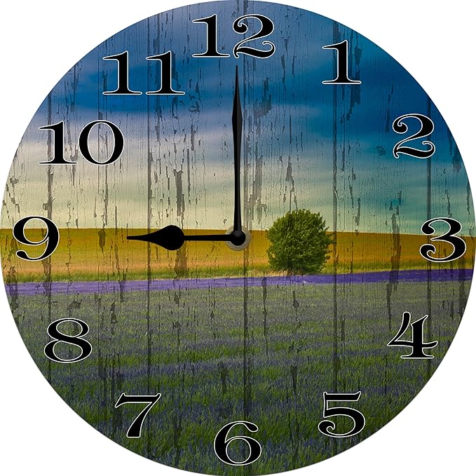 Natural Scenery Wall Clock 10 Inch Silent Non Ticking Battery Operated Wooden Modern Office Simple Minimalist Clock Decorative for Kitchen Home Bathroom Living Room