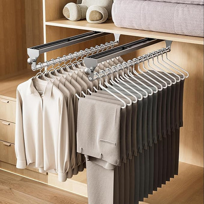 Pull Out Closet Rod, 15.7inch Heavy Duty Pants Rack, Adjustable Clothes Hanger Rail, Space Aluminum Valet Rod, Top Mounted Wardrobe Clothes Organizer, Closet Storage for Trousers Coats Gray