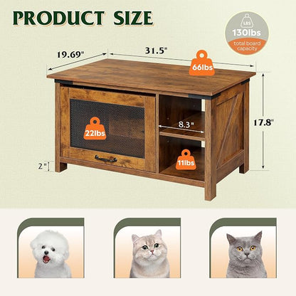 WLIVE Coffee Table with Storage, Modern Coffee Table with Flip-up Door, 2-in-1 Center Table Cat House Furniture for Living Room, Home, Rustic Brown