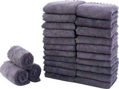 Sunny zzzZZ 24 Pack Kitchen Dishcloths - Does Not Shed Fluff - Reusable Dish Towels, Dish Cloths, Super Absorbent Coral Fleece Cleaning Cloths, Nonstick Oil Washable Fast Drying, 10 x 20 Inch (Grey)