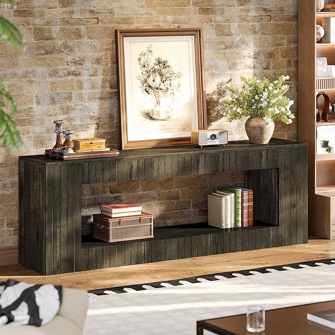 Tribesigns 63-Inch Low Sofa Console Table with Storage Shelf, 2-Tier Wooden Long Entryway Table, Industrial Behind Couch Unit for Living Room, Study Room, Entrance, Hallway
