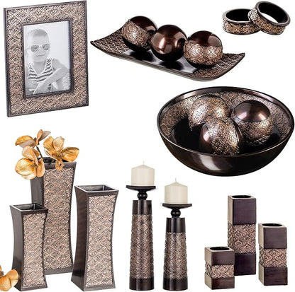 Creative Scents Dublin Brown Decorative Bowl with Orbs Set - Centerpiece Table Decorations - Coffee Table Decor - Home Decorations for Living Room Decor, Table Centerpieces for Dining Room Table