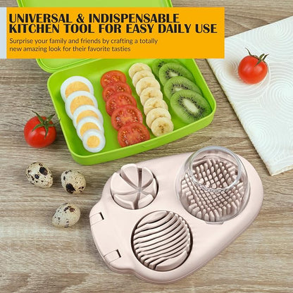 CraftyCrocodile Egg Slicer for Hard Boiled Eggs - 3 Slice Modes Egg Cutter, Heavy Duty, Stainless Steel Dicer - Kitchen Chopper Tool for Strawberry, Mushroom, Grape, Cherry Tomato - Light Beige