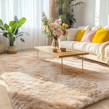 OLANLY 5x11 Machine Washable Large Area Rugs for Living Room, Bedroom, Soft Fluffy Shaggy Bedside Rug, Indoor Floor Carpet for Kids Girls and Boys, Dorms, Nursery, Home Decor Aesthetic, Beige