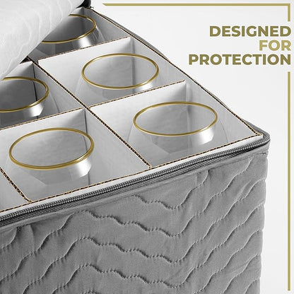Sorbus Stemware Storage Chest - Deluxe Quilted Case with Dividers - Service for 12 - Great for Protecting or Transporting Wine Glasses, Champagne Flutes, Goblets, and more (Storage Glass - Gray)