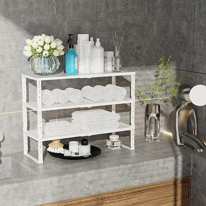 Jojocross Expandable Adjustable Stackable Kitchen Organizer, Spice Rack,Metal Pantry Storage Shelves Racks,Counter Shelf for Cabinets, Countertop, Cupboard (2 Packs/Medium/White)