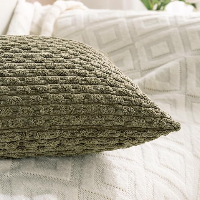 Set of 4 Olive Green Decorative Throw Pillow Covers 16x16 Inch Corduroy Pillow Covers for Bed Couch Sofa Living Room Soft Square Cushion Cases