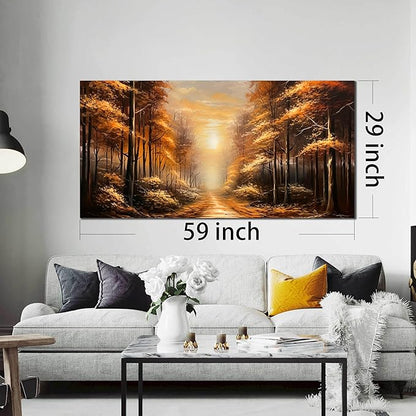 Large Wall Art for Living Room Bedroom Office Gold Forest Artwork Sunrise Landscape Nature Pictures Modern Wall Art Framed Canvas Prints 29x59 Inch