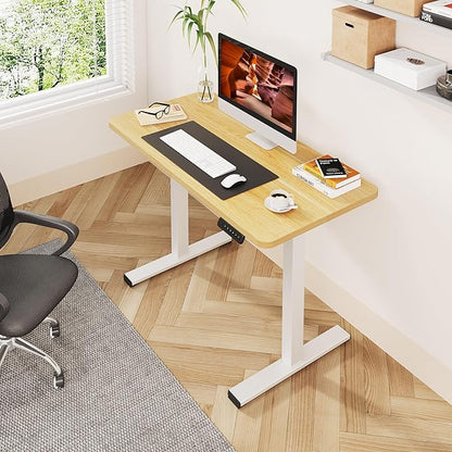 One-Piece Standing Desk 40 x 24 Inches, Small Adjustable Height Desk for Small Space Electric Sit Stand Desks Home Office Computer Workstation, Maple