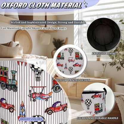 Personalize Cars Printed Laundry Basket Oxford Cloth Foldable Funny Laundry Hamper With Handle Portable Clothes Storage Organizer Basket 18.9x16.5Inch Laundry Bag For Laundry Room/Bedroom/Bathroom
