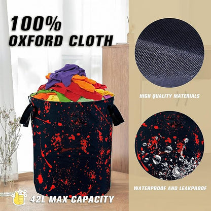 Blood Splattered Laundry Basket Blood Pattern Foldable Oxford Cloth Funny Tote Bag Laundry Hamper Clothes Storage Bucket Organizer For Bathroom/Laundry Storage/Bedroom 18.9x16.5 Inch