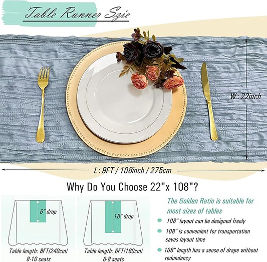 8 Pack Dusty Blue Cheesecloth Table Runner 22 x 108 inch Gauze Cheese Cloth Table Runner Bulk for Rustic Wedding Baby Shower Birthday Party Boho Table Decor